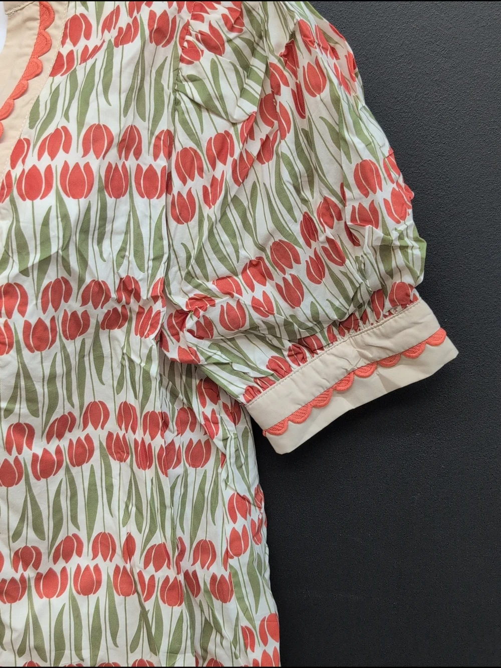 Entro Floral Pattern Cuff Band Puff Sleeve Pullover Blouse Women Top Medium Ecru - Picture 3 of 8